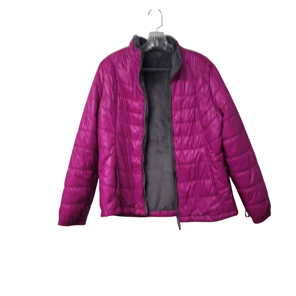Free Country Womens Puffer Jacket XL Pink Faux Fur Lined Quilted Full Zip